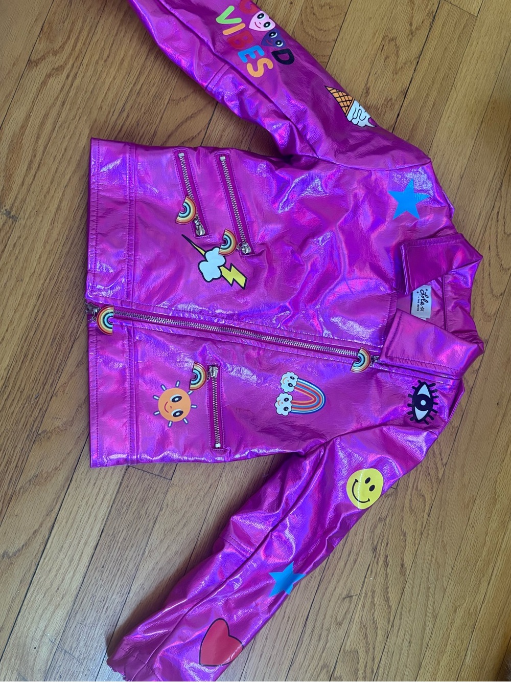 Lola + The Boys Shiny Hot metallic Pink motorcycle Jacket